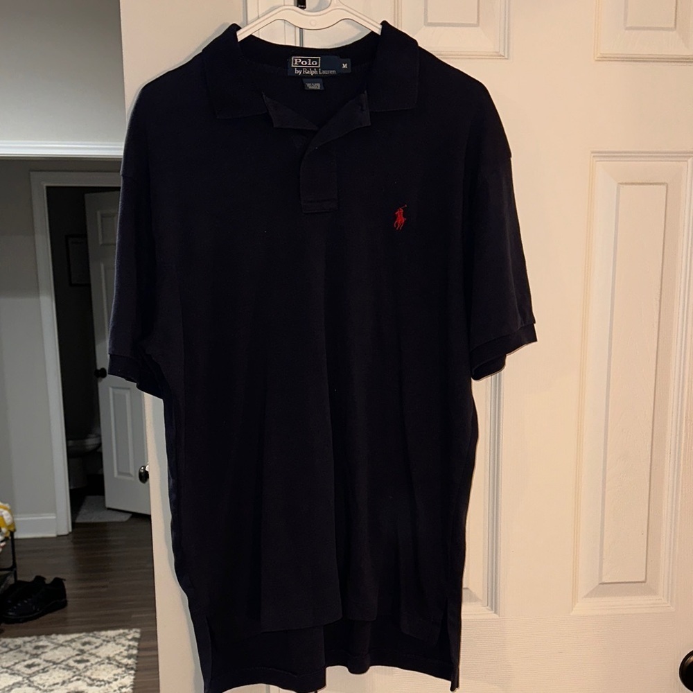 Polo by Ralph Lauren Men's Dark Blue Polo with Red Logo